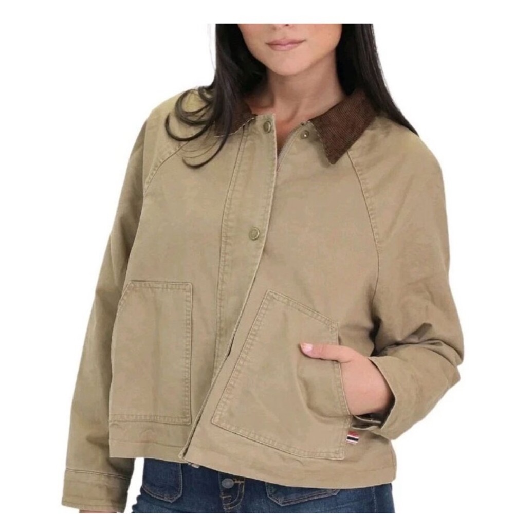 Hunter Women's Khaki Utility Jacket with Brown Corduroy Collar - Picture 2 of 14